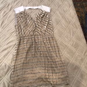 Gold metallic tan velvet short evening dress